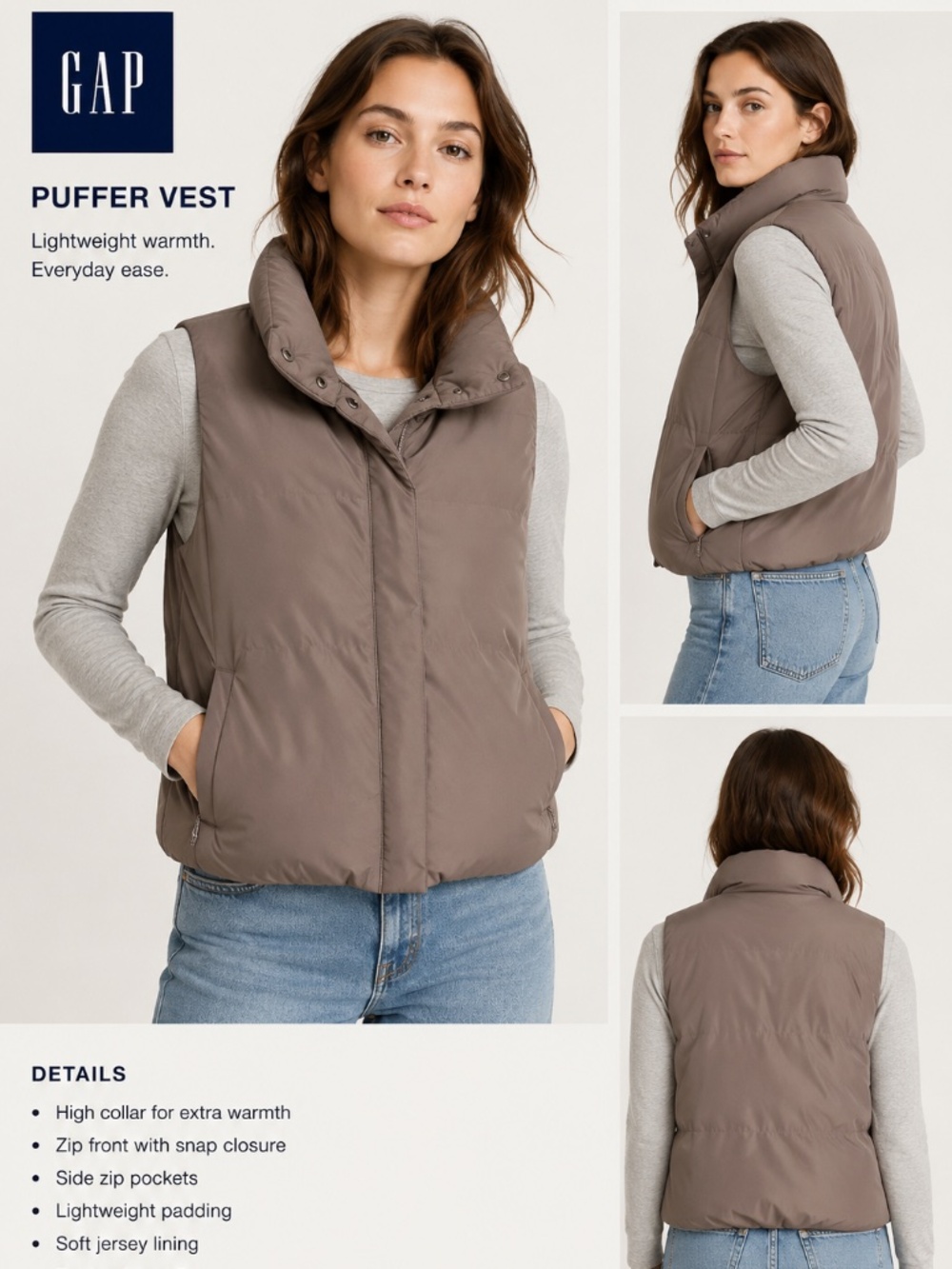 Gap puffer vest taupe/mushroom brown